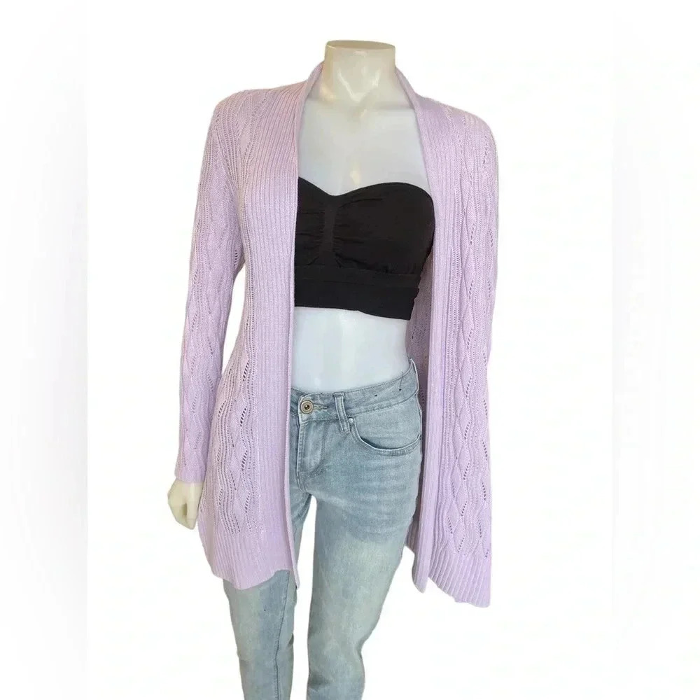 Cyrus Lavender Open-Front Cable Knit Cardigan